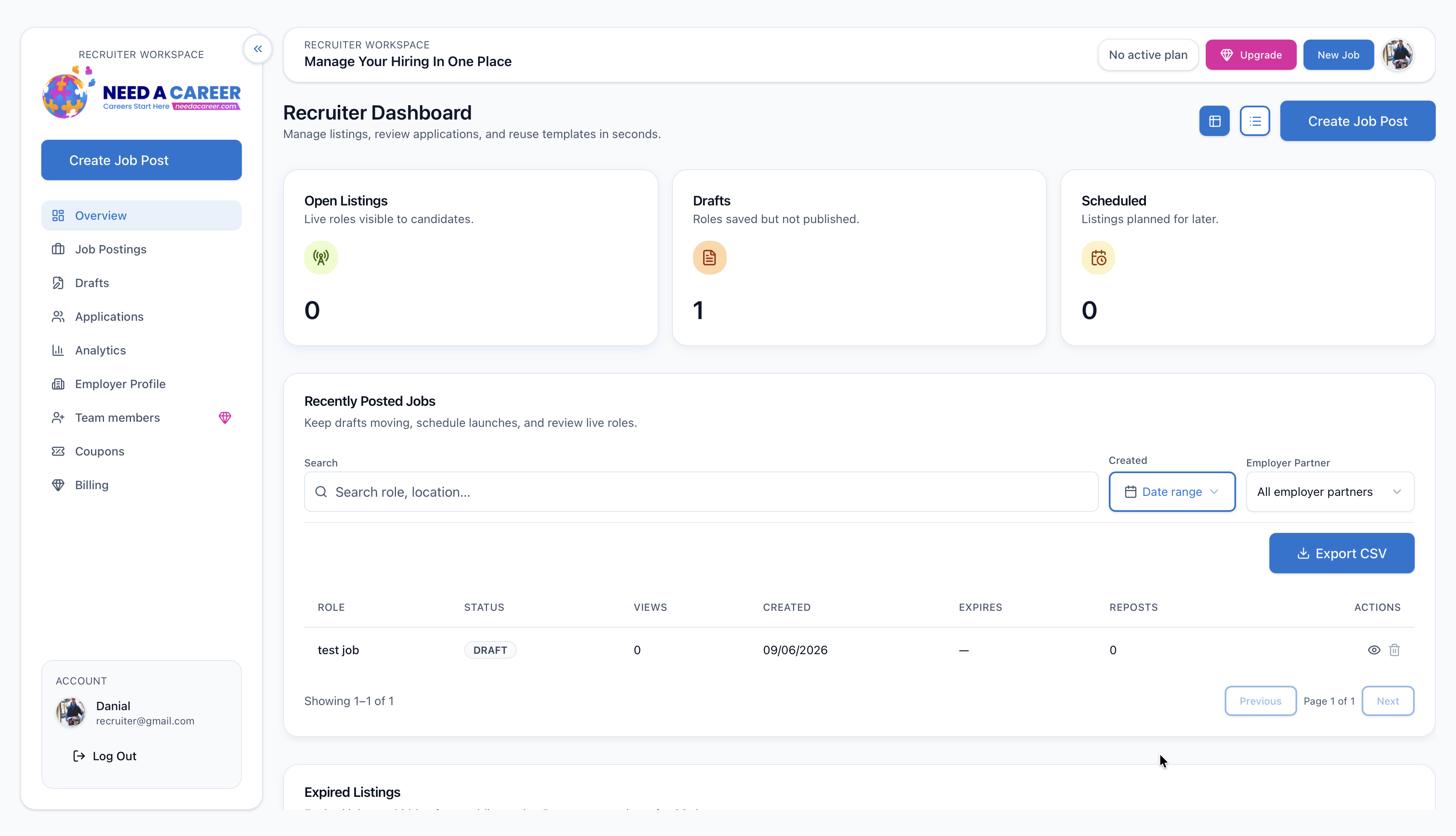 Need a Career dashboard